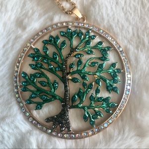 NWT✨ Betsey Johnson Iridescent Crystal Tree Pendant Gold Medallion Long Necklace